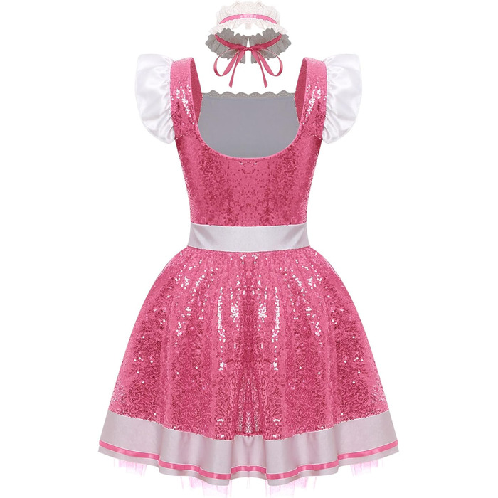 Костюм горничної Jhaoyu з ПВХ, рожевий, XXL: рожевий костюм горничної з рожевим аксесуаром, костюм для косплею та свят