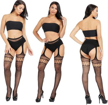 DRESHOW 6 пар мереживних шкарпеток-сіток з високою талією для жінок (6 пар в наборі)