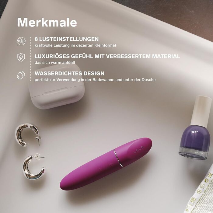 Вібратор LELO MIA 3 для жінок, міні-вібратор у стилі помади, 8 режимів, Deep Rose