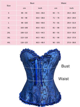 Корсет жіночий повномірний корсаж, топ-корсет готичний вінтажний, сатиновий квітковий з кісточками, бюстєль, корсетний топ для Хелловіну та карнавалу, S- (Темно-синій, XXL)