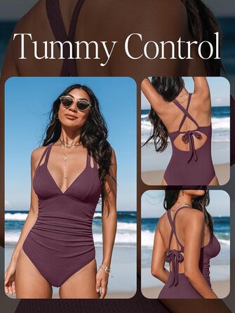 Купальник CUPSHE з V-подібним вирізом, що підтягує живіт, з глибоким вирізом на спині, суцільний, фіолетово-коричневий