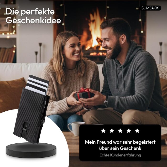 Чоловічий смарт-гаманець SLIMJACK з RFID-захистом, монетницею та тримачем для карток з алюмінію та шкіри (Carbon)