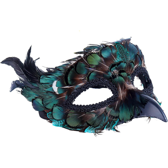 Венеціанська маска для жінок та чоловіків, маска для маскараду, маска з пір'ям, маска Равен для карнавалу, Фашинг, Хелловіну, косплею, аксесуари до костюма (зелена)