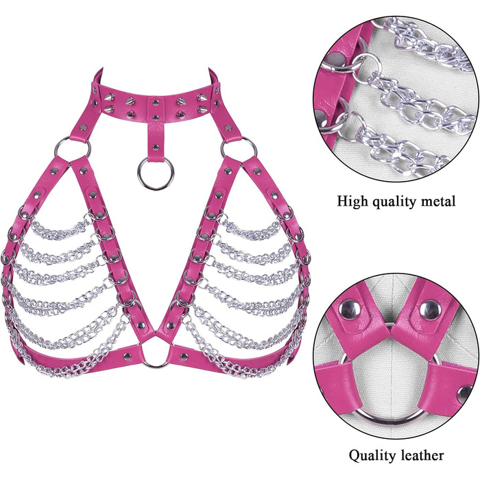 Жіночий шкіряний халат для тіла Petmhs, повне покриття, готичний, панк, пояс для грудей (рожевий)