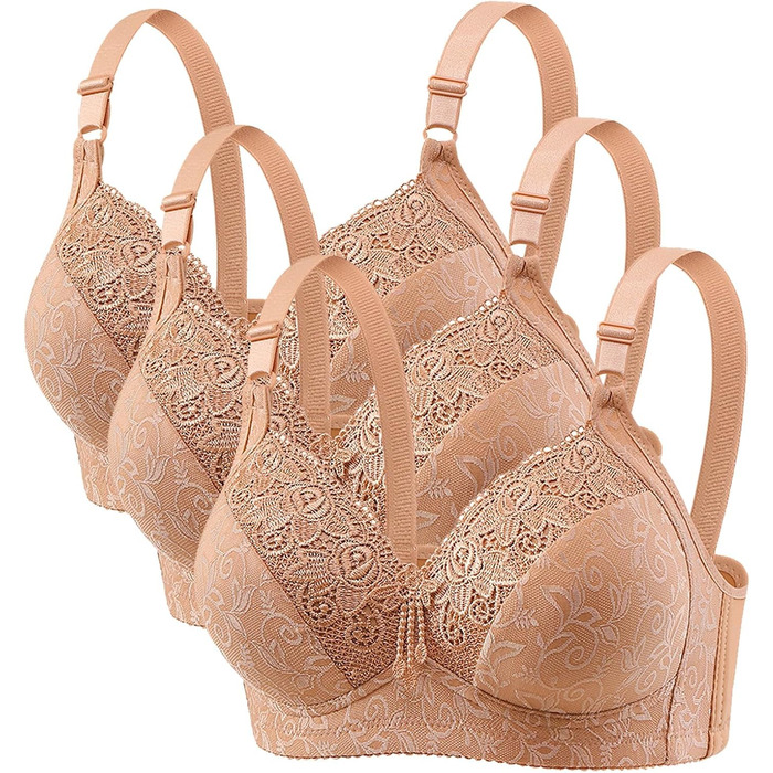 3-Piece Set жіноча бюстгальтер без кісточок Push Up, великі груди, класичний комплект, м'який та зручний, для щоденного використання (хакі, 95C)