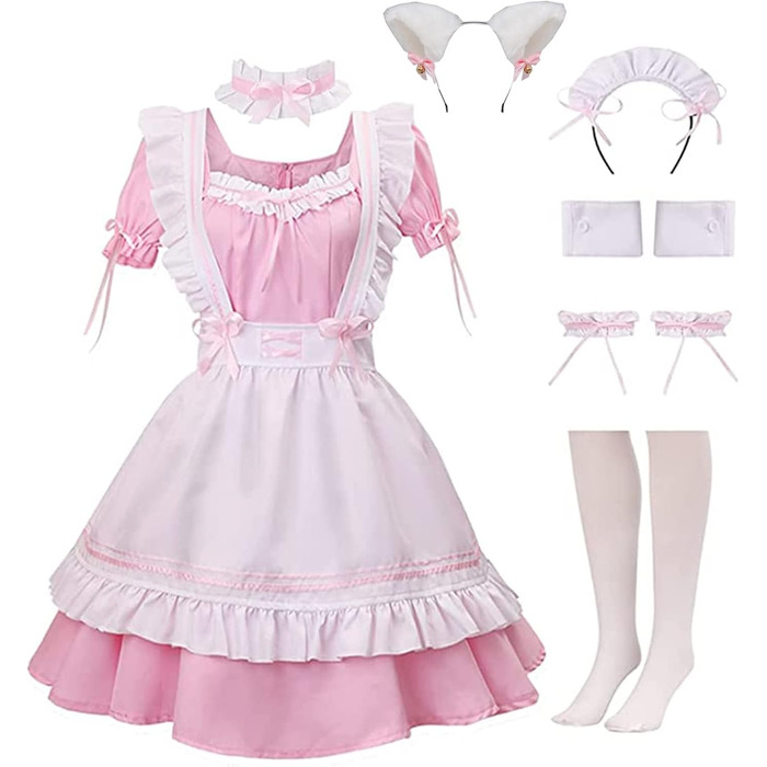 Костюм горничної MaxToonrain: Французьке плаття в стилі аніме Лоліта для жінок та дівчат (рожевий, сердечком, XXL)