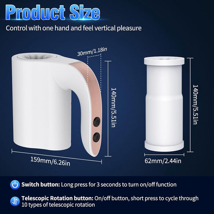 Масажер для чоловіків YCS Lustele - електричний, водонепроникний, з телескопічною конструкцією та 5 режимами обертання