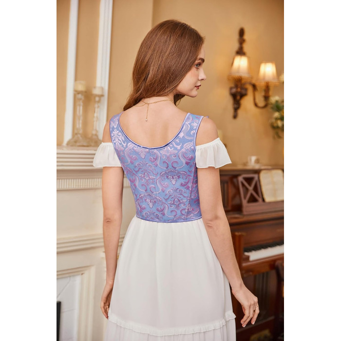 Корсет-жилет Steampunk SCARLET DARKNESS жіночий, фіолетовий жакард, середньовічний стиль, шнуровка