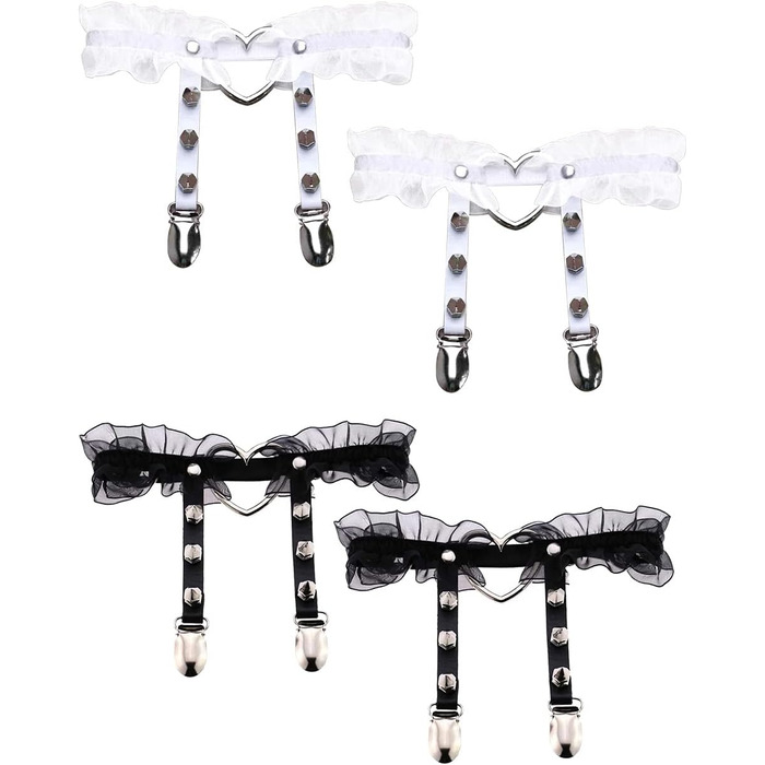 Жіночі шкіряні гетри на стегна з регулюванням, гетри на ногу у формі серця з кліпсами, панк-готичні гетри для панчіх-високих, 2 шт. чорні, 2 шт. з білим мереживом