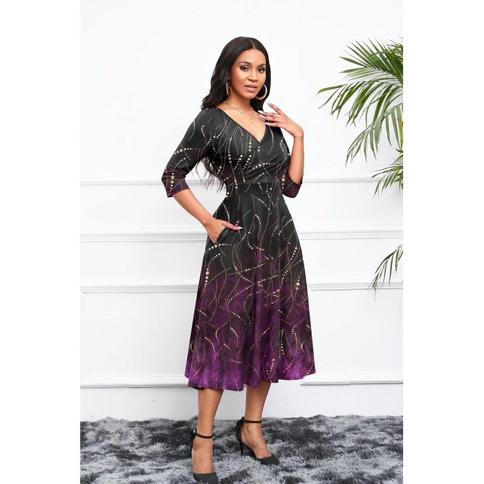 Сукня Noder Daenkleid вільного крою з запахом, чорна геометрична, A-силует, 3/4 рукав, для вечірки, коктейлю, весілля (XXL)