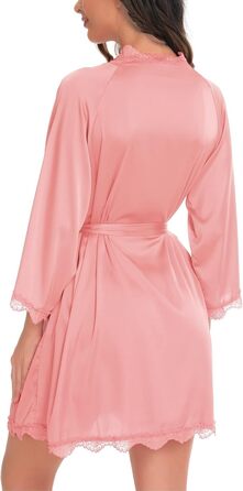 Халат жіночий легкий атласний короткий Aranmei з V-подібним вирізом, 3/4 рукав, для нареченої/дружки, з поясом, рожевий