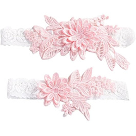 Жінські мереживні стрічки-тримачі для панчіх YUEKOPOU. 1 пара. Ідеально для весілля, вечірки, косплею, прому. Рожевий колір.