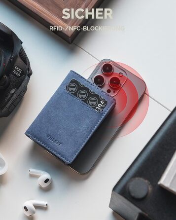 Чоловічий шкіряний гаманець-картхолдер VULKIT з RFID/NFC захистом, відділенням для монет та віконцем для посвідчення, синій