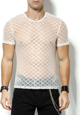 Мускульна футболка з короткими рукавами Casey Kevin Herren, сітка, мереживо, сітчаста сорочка для чоловіків (S, A2-білий)