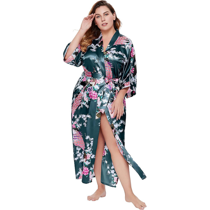 Халат жіночий Babeyond з шовковистого атласу, кімоно, довгий, з принтом павича, для дому, вечірки, універсальний розмір, білий