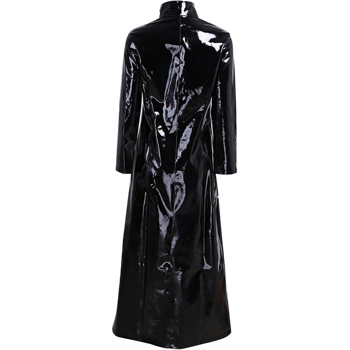 Жіночий тренч з ПВХ шкіри, довгий лаковий плащ, 5XL, чорний