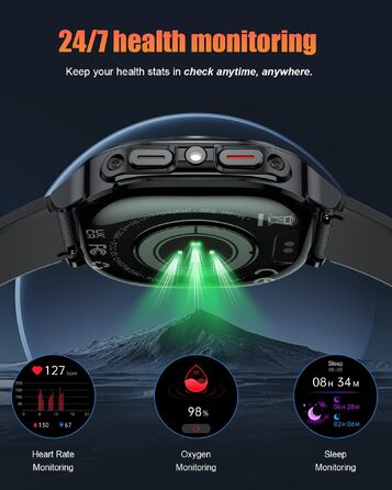 Смарт-годинник TIMU для чоловіків, 1.45' AMOLED дисплей, можливість дзвінків, 115+ спортивних режимів, моніторинг пульсу, сну та кроків, водонепроникність IP68, сумісність з Android та iOS