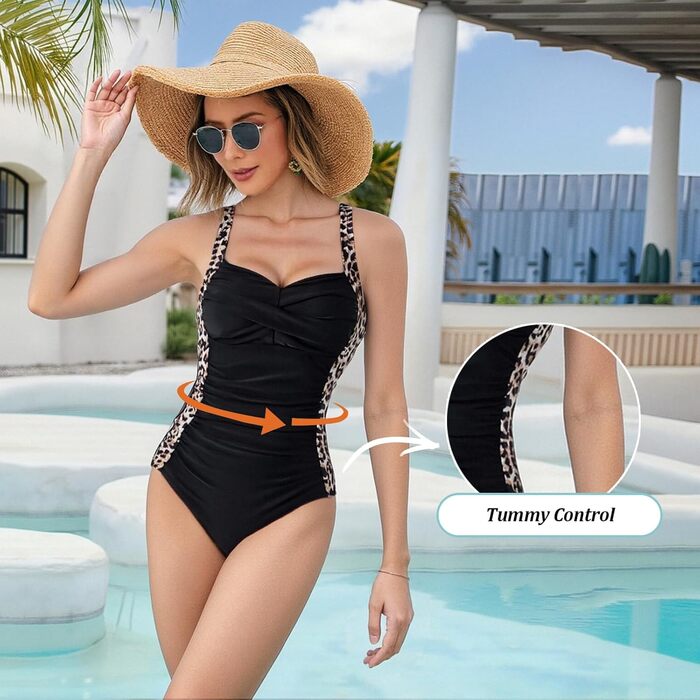 Купальник жіночий сліп з ефектом корекції фігури Monokini, чорний з леопардовим принтом