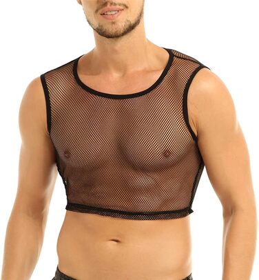 Чоловіча футболка з сітки, прозора, для клубної моди, чорна (XXL)