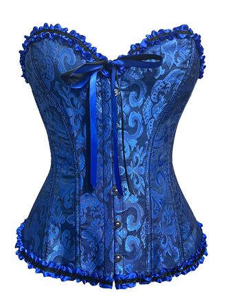 Корсет жіночий повномірний корсаж, топ-корсет готичний вінтажний, сатиновий квітковий з кісточками, бюстєль, корсетний топ для Хелловіну та карнавалу, S- (Темно-синій, XXL)
