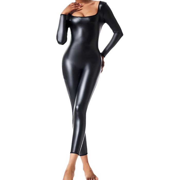 Комбінезон-боді з екошкіри для жінок Ausing. Боді, стрейч, глянцевий, для вечірок, карнавалу, Хелловіну, клубу. Чорний колір.