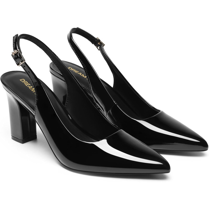 Жіночі туфлі-човники Dream Pairs з відкритим каблуком (Slingback), чорний лак, розмір 40.5 EU