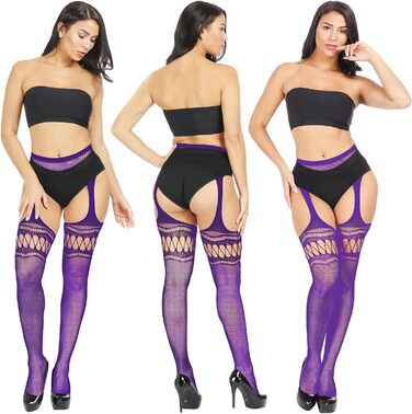 DRESHOW 6 пар мереживних панчіх з високою талією: чорні, сірі, кавові, темно-сині, білі, бордові