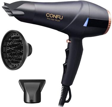 Професійний фен для волосся CONFU 2300W з іонною технологією, дифузором та вузьким соплом, AC-мотор, 3 температурні режими, 2 швидкості, 220V