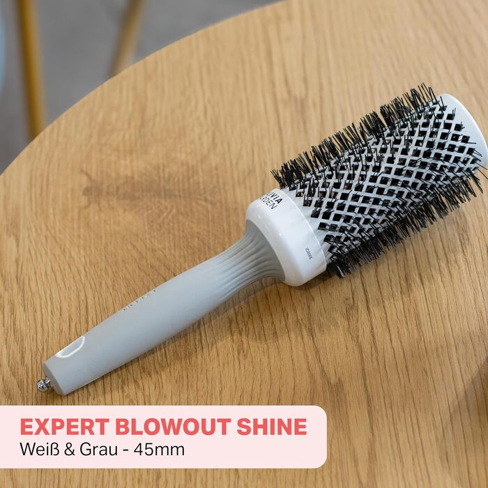 Керамічна кругла щітка для волосся Olivia Garden Expert Blowout Shine (45 мм, XS) — антистатична, для гладких та блискучих локонів, біло-сіра
