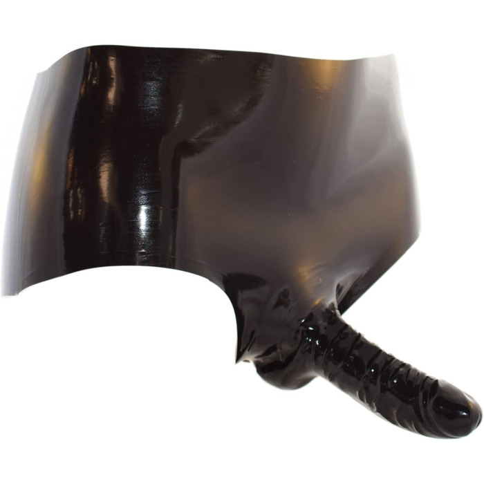 Латексний слип з пеніс-карманом Rubberfashion - коротка сексуальна латексна спідниця з презервативом для чоловіків, чорний, 0.4 мм, XL