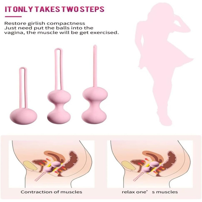 Силіконові кегелеві м'ячики для тренування та зміцнення м'язів тазового дна - 3 шт. Безпечні для жінок, вагінальний масажер