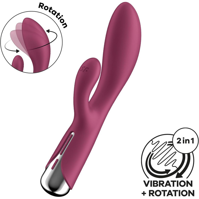 Satisfyer Spinning Rabbit - вібратор-зайчик | Стимуляція G-точки та клітора | Іграшка для дорослих з силікону | 12 вібрацій та 5 програм обертання | (Полуниця)