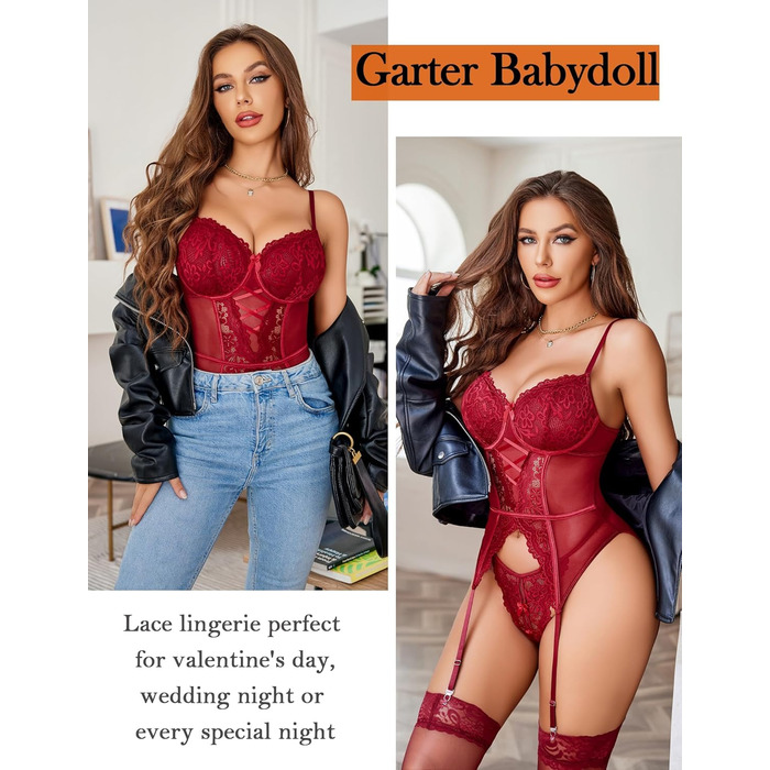 Avidlove жіночий боді-сет: мереживний корсетний тілесний костюм, сексуальна спідня білизна, babydoll, червоний