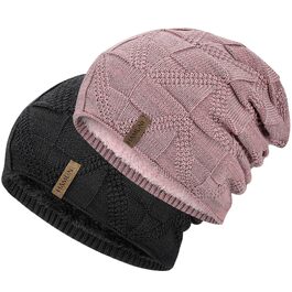 В'язана шапка-біні HAMUNI унісекс, дихаюча шапка Slouch Beanie для жінок та чоловіків (Чорний + Рожевий)