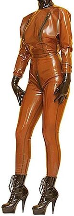 Латексний боді GAYLOP з блискавкою на грудях, коричневий, S