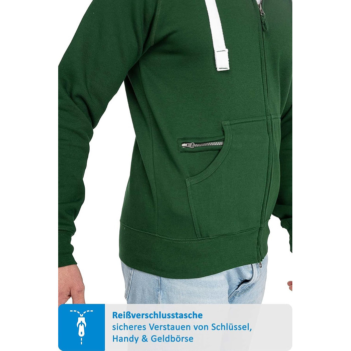 Чоловіча толстовка на блискавці з капюшоном Happy Clothing — теплий худі з флісом, бавовняна суміш, Regular Fit, зелений (S-5XL)