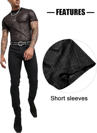 Чоловіча футболка AIEOE з блискучим дизайном - дихаюча клубна футболка з сітки, чорна