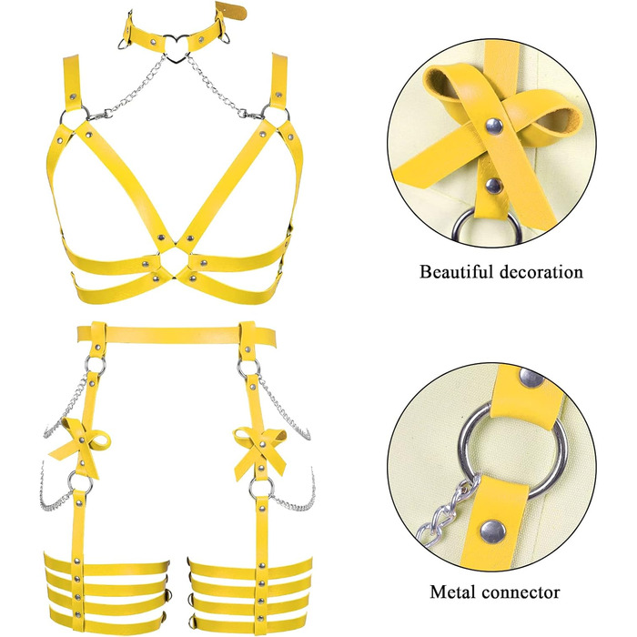 Жіночий шкіряний боді з лямками BANSSGOTH: комплект стрінги з бантиком для танців та святкування, оранжевий/жовтий колір
