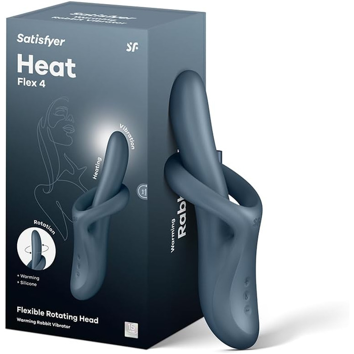 Satisfyer Heat Flex 4: вібратор-зайчик з підігрівом, 23 см, сірий | Зігріваючий, обертаючий, водонепроникний | USB, силікон