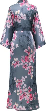 Халат жіночий довгий з атласу, квітковий принт, Babeyond. Ідеальний для дому, відпочинку, вечірок. Розмір універсальний, сірий колір.