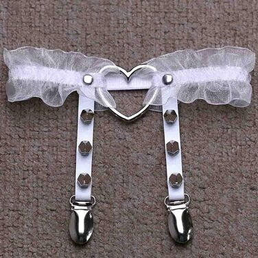 Жіночі шкіряні гетри на стегна з регулюванням, гетри на ногу у формі серця з кліпсами, панк-готичні гетри для панчіх-високих, 2 шт. чорні, 2 шт. з білим мереживом