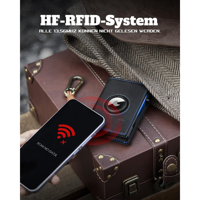 Чоловічий смарт-гаманець DODENSHA MagSnap з RFID-захистом та відділенням для AirTag, компактний картхолдер на 10+ карт з монетницею (Чорно-синій)