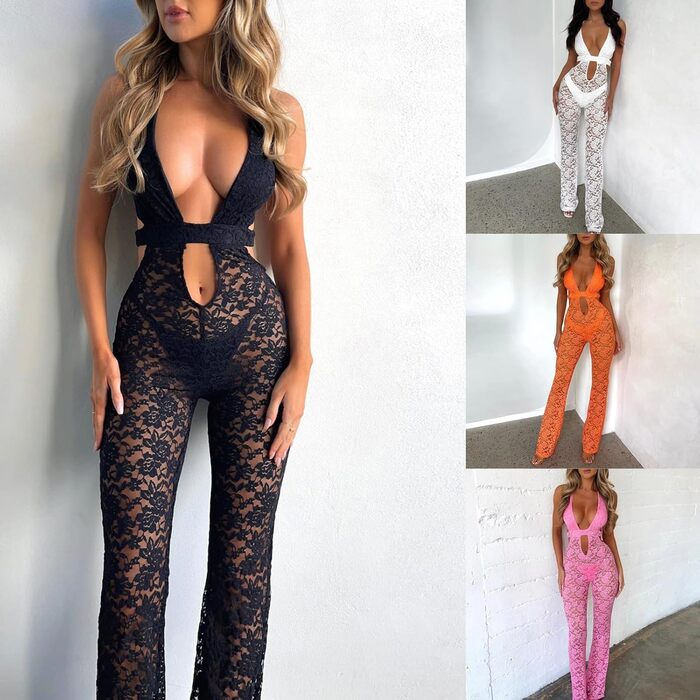 Жіночий комбінезон Loalirando: сексуальний, з вирізом з прозорої сітки, без рукавів, відкритий ззаду, Slim Fit, елегантний