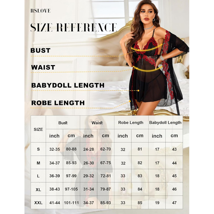 Халат жіночий мереживний RSLOVE, бандаж, babydoll, нічна сукня, чорний, винний