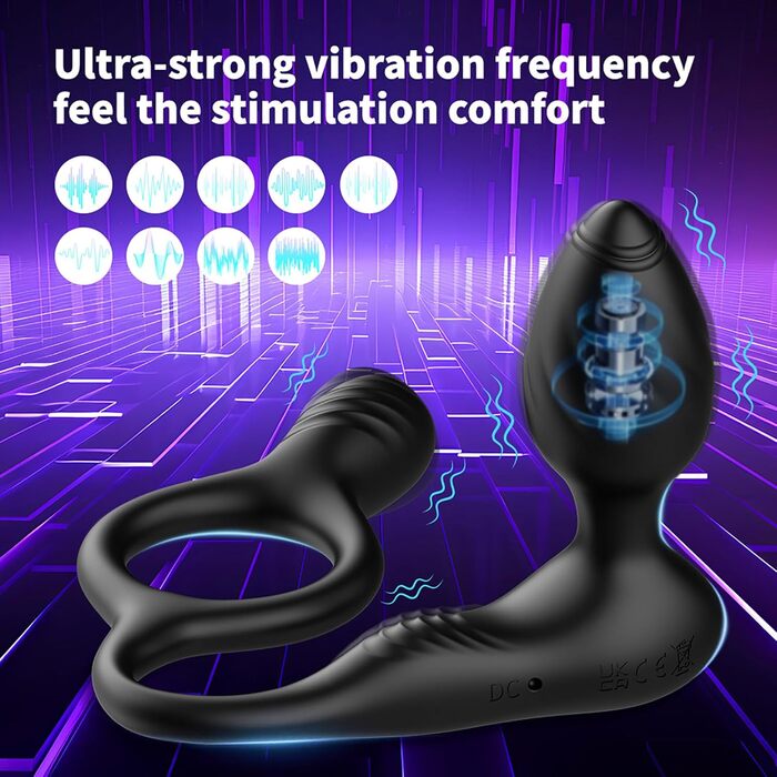 Вібратор для анусу ChicLSQ з кільцем для пеніса та стимуляцією простати. Анальний плаг з пультом керування, 9 режимів вібрації. Секс-іграшки для чоловіків та пар.