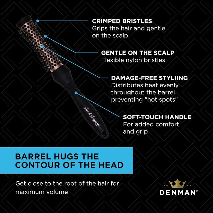 Брашинг для волосся Denman Medium Head Huggers DHH4 для об'єму та випрямлення, кругла щітка для фена, рожеве золото та чорний (X-Small)