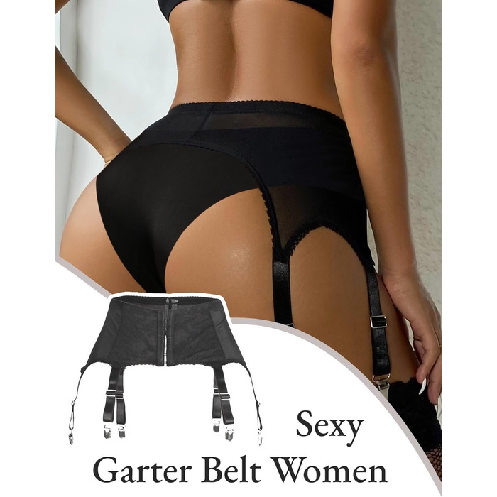 Гіртер (стрінг) з широким поясом Comeondear для жінок, розмір M-L, чорний. Комплект спідньої білизни з мереживом, 6 регульованих кліпсів, для пишних жінок, висока талія.