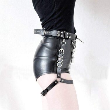 Жіноча тілоланцюжок з PU шкіри, регульований пояс, набір для ніг, кільце на стегнах, стильний ремінь, тісний пояс, тілоланцюжок, тісний пояс, ланцюжок для талії (чорний, універсальний розмір)
