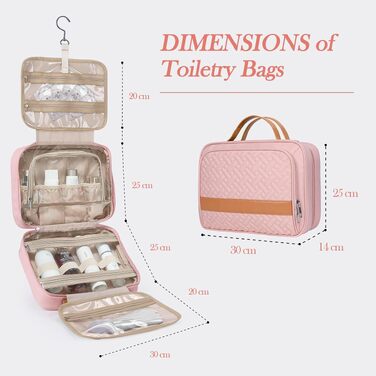 Складана дорожня косметичка IDEATECH, водонепроникна сумка для аксесуарів та гігієни з підвісом, рожева