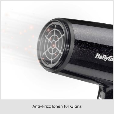 Фен для волосся BaByliss Cosmos D580DE з дифузором, 2100 Вт, іонізація, 3 температурні та 2 швидкості обдуву, сріблястий (Black Sparkle)